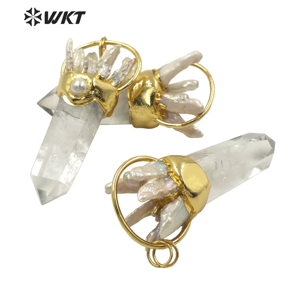 

WT-P1625 Luxury Elegant Natural Stone Pendant For Necklace Clear Crystal Quartz With Fresh Water Pearl Pendant