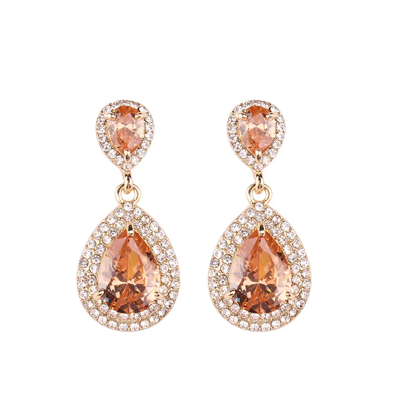 Luxury Water Drop Crystal Stone Inlaid Pendant Drop Earrings Rhinestone Decoration Dangle Earrings Women Party Jewelry