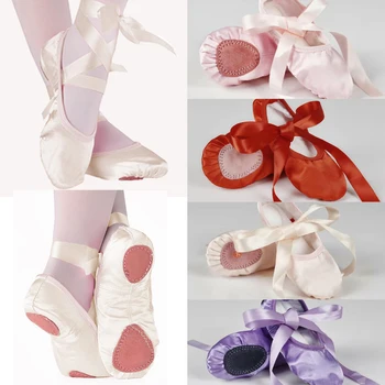 2020 Kids Bandage Children Ballet Shoes Pink Purple Apricot Red Canvas Ballet Dance Lovely Shoes Split Suede Sole