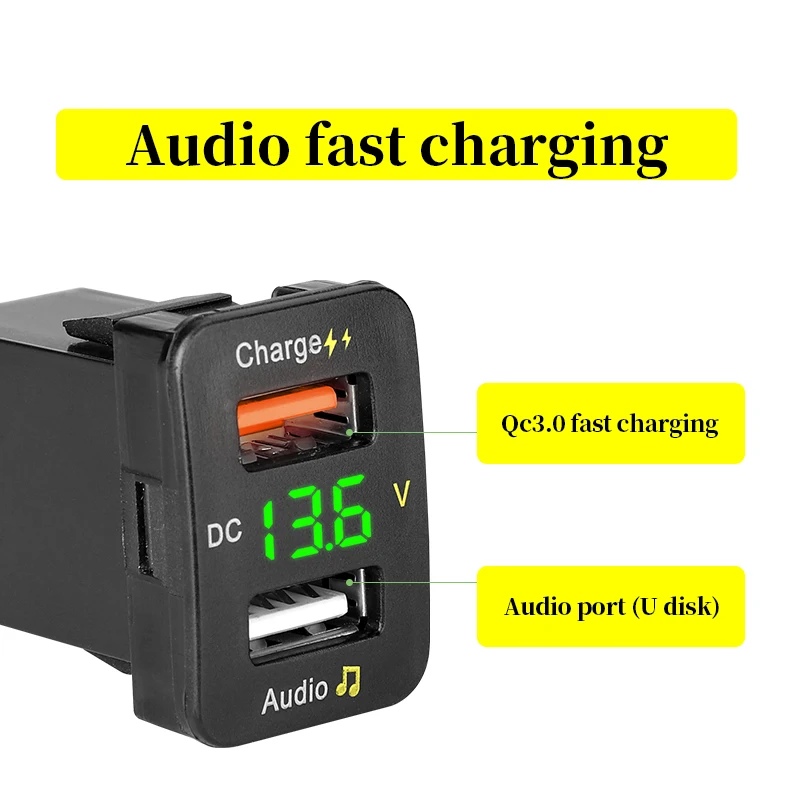 car accessories interior auto toyota corolla Prado car charger 12V 24V dual usb Voltmeter audio port QC3.0 quick fast charge