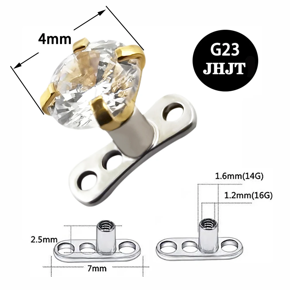 JHJT 1pc Titanium Micro Dermal Anchor Base with CZ Gem Top Skin Diver Surface Piercing Micro Dermal Piercing Body Jew