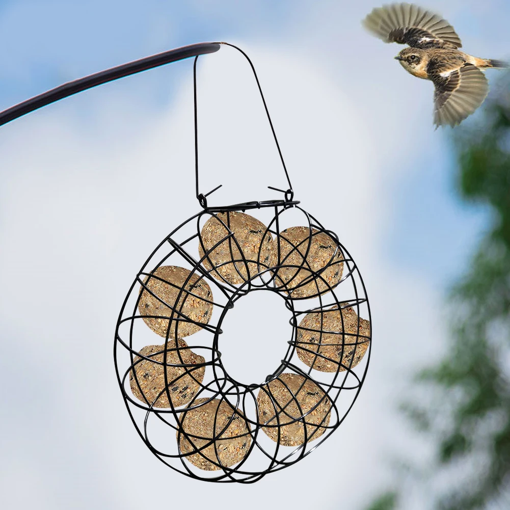 Bird Feeder Outdoor Hanging Metal Mesh Bird Feeding Supplies Wild Birds Grease Ball Holder Feeder Large Food Ring for Birds