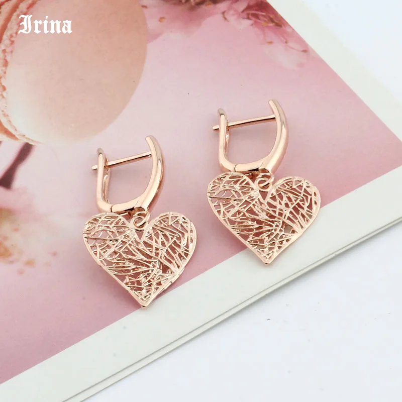 2022 New Earrings Rose Gold Color Dangle Earrings Stylish Hollow Out Heart Shaped French Hook Earring For Women Jewelry