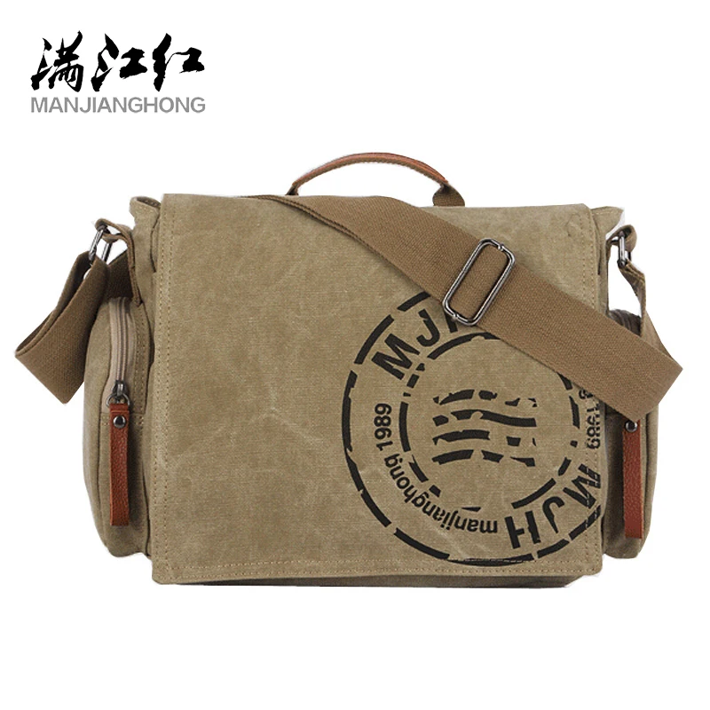 Manjianghong High Quality Canvas Handbag Leisure Men\'s Briefcase Bag Khaki Male Shoulder Bag Business Functional Messenger Bag