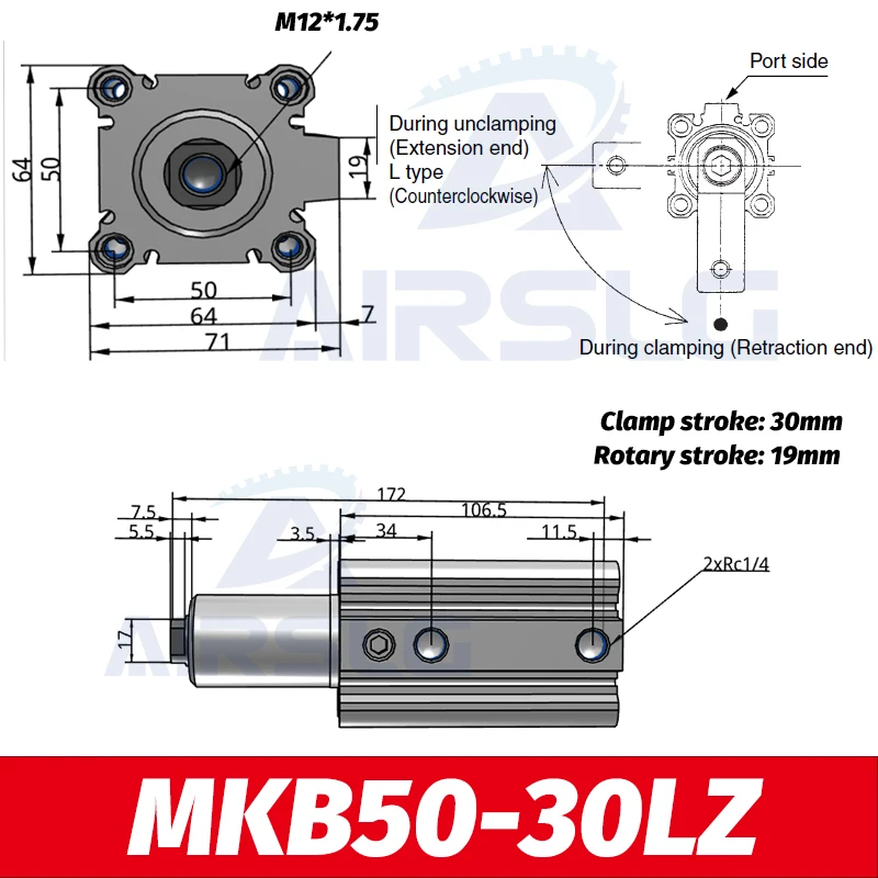 MKA Rotary Csőbilincs cylindre Rotációs gép Molyhosság clamping cylindre MKA40-20LZ MKA40-30RZ MKA50-10LZ MKA50-10RZ MKA50-20LNZ MKA50-50RNZ