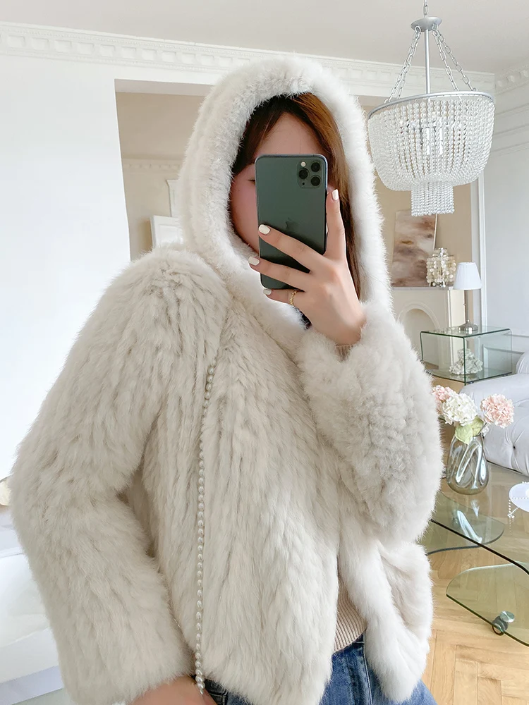 Customize Rabbit Fur Knitted Coat For Women Fashion Long Sleeves Rabbit Fur Jacket Outwear Winter Fur Coat Free shipping