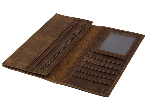 Imagen 1 del producto Cartera larga Vintage a la moda para hombre y mujer, billeteras con cremallera interior para tarjetas de crédito, billetera larga plegable Crazy Horse, monedero para hombre y mujer