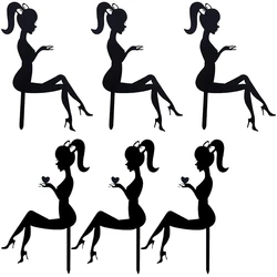 6PCS High Heels Woman Silhouette Pattern Girl Birthday Cake Decoration Cake Topper(Black)