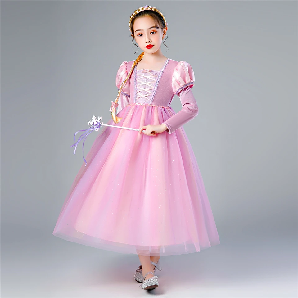 Children Fancy Girl Tutu Rapunzel Princess Dress Kids Christmas Halloween Snow Queen Sofia Birthday Party Ball Gown Accessories