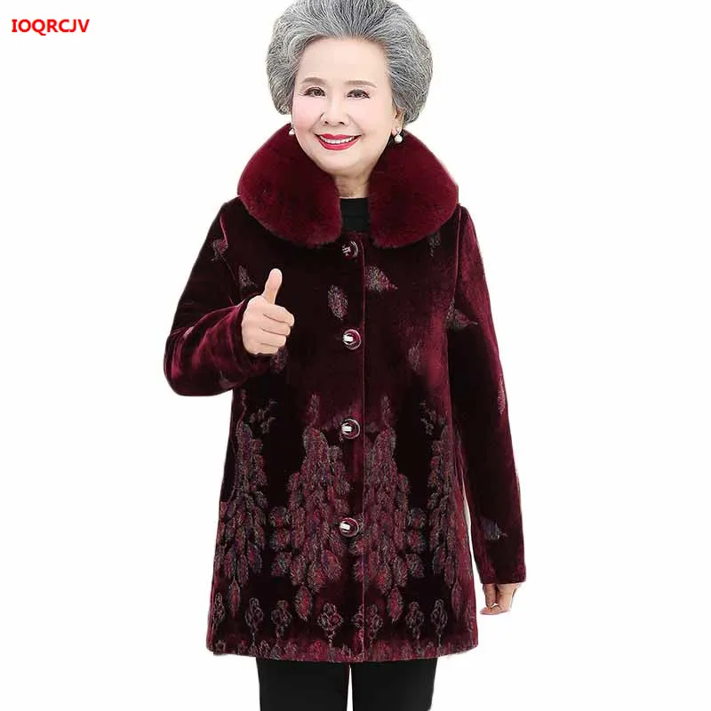 

Old People Winter Woolen Jacket Long Coat 5XL Women's Warm Outerwear Grandma Thicken Sheep Shearing Fur Coats W1764