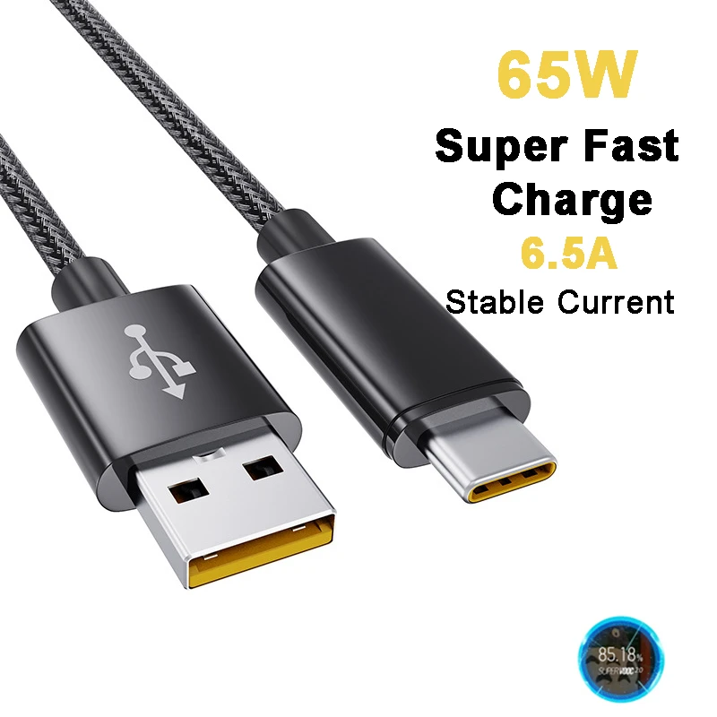 6.5A SUPERVOOC Fast Charging Braided Type-C Data Cable For OPPO Find X2 Pro Reno 4 Ace Realme OnePlus Nord 8 Pro 8T 7 Pro 7T 65W