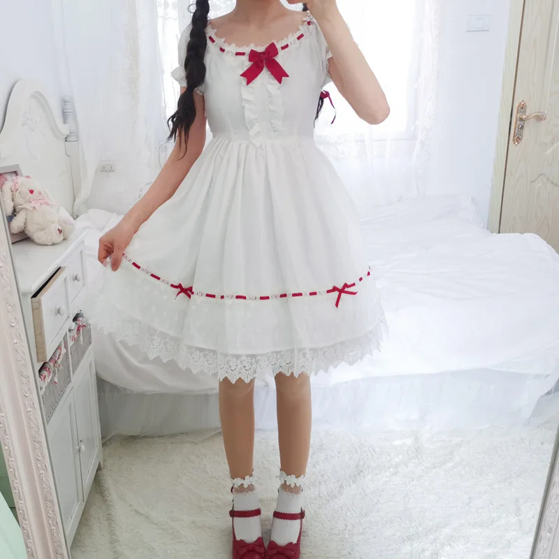 Japanse Zoete Lolita Jurk Vintage Zachte Meisje Hoge Taille Kant Strik Victoriaanse Jurk Kawaii Meisje Gothic Lolita Op Loli Cos