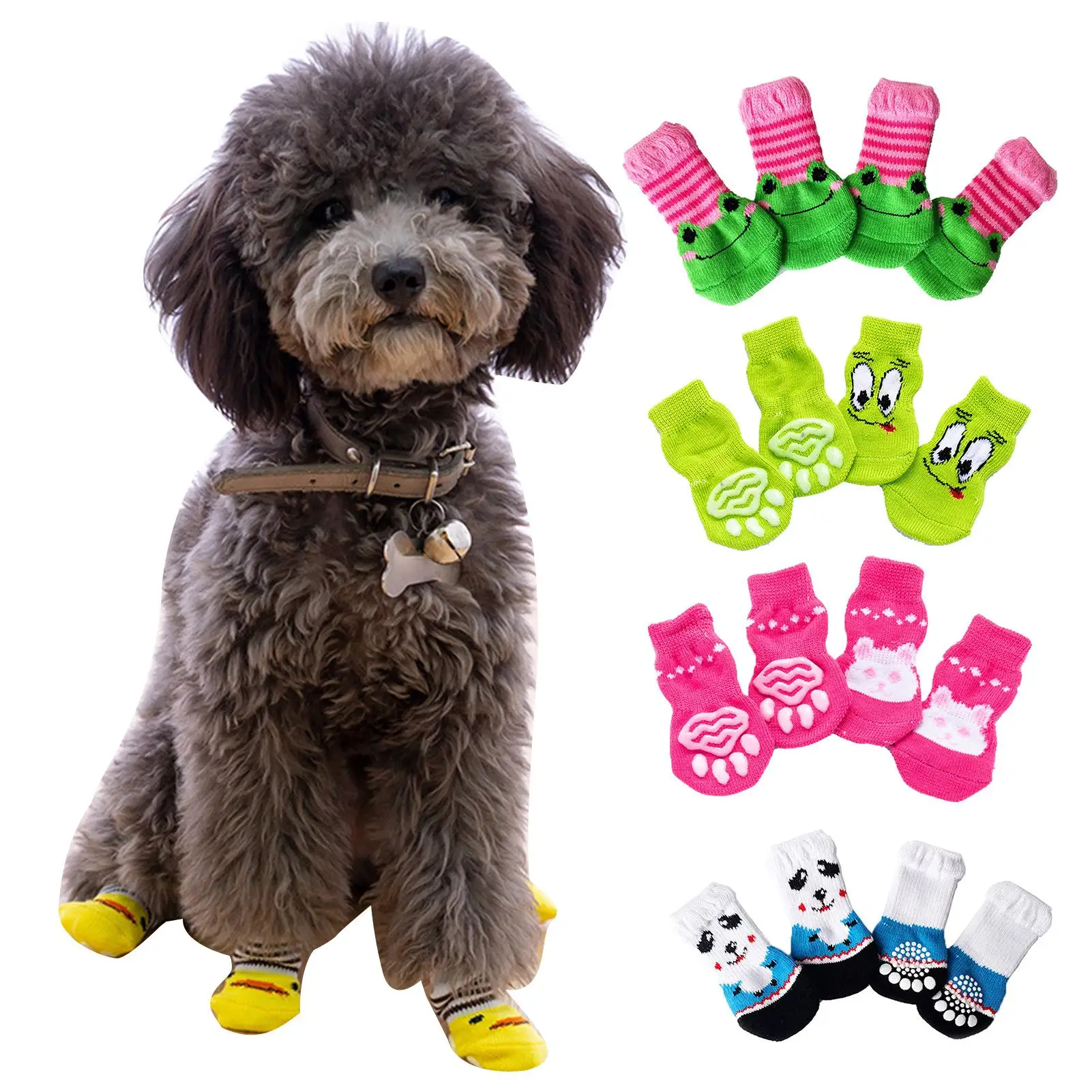 4Pcs Knitted Pet Socks Pet Wool Socks Cat Shoes Socks Cats Dogs Cotton Warm Anti-Slip Cartoon Pattern Socks Shoes Pet Supplies