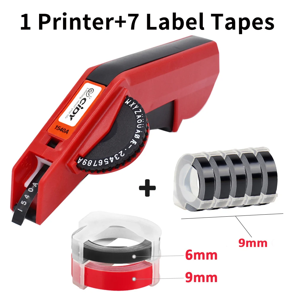 

Cidy 1540 Embossing Label Maker with 6/9mm 3D Embossed Tapes for Dymo 1610 Motex E101 Machine Typewriter Manual Label Printer