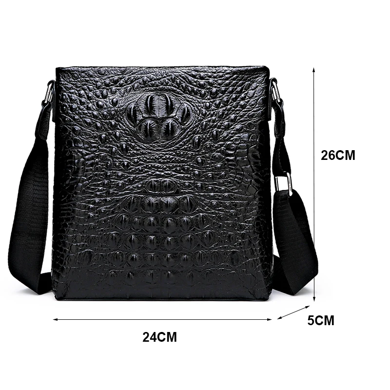 Bolsa de ombro de couro real para homens, bolsa vertical casual, padrão crocodilo, moda homem