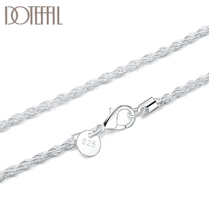 DOTEFFIL-Cadena de cuerda de cáñamo para mujer, collar de plata de ley 925, 16/18/20/22/24 pulgadas, 3mm, joyería de boda