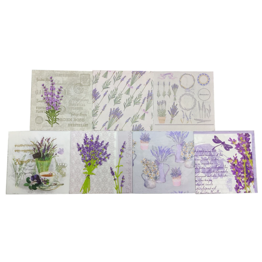 20pcs 33cm Purple Lavender Theme Servilletas Decoupage Paper Elegant Tissue Vinatge Napkins Anniversary Party Towels Stamp Decor