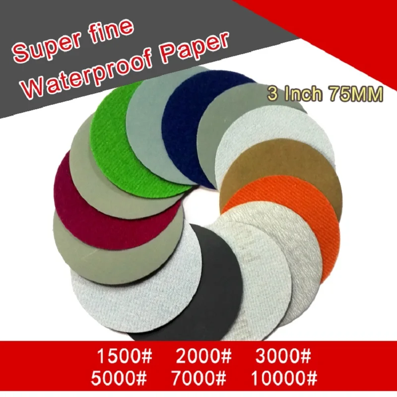 36PCS 3 Inch 75MM Waterproof Sandpaper Sanding Disc 400 to 10000 Grits Self-adhesive Wet & Dry for Sanding Polishing Hook Loop