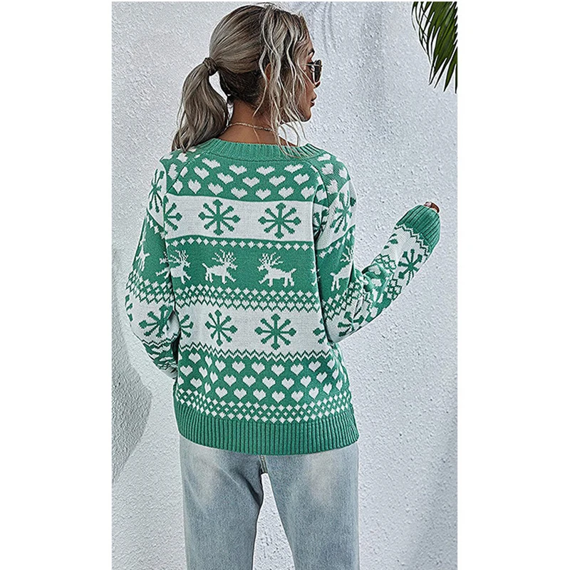 2021 Palenda Hot Sale Christmas Sweater O-neck Pullovers Oversized Female Knitted Top Outwear