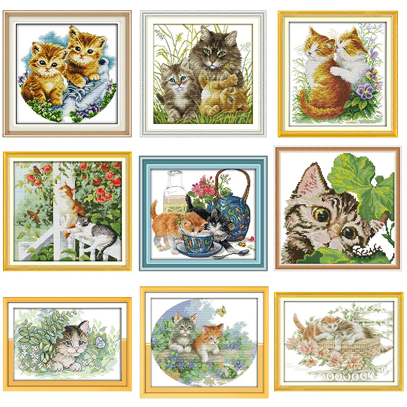 JoySunday animale gatto modello di serie di punto croce kit Aida 14ct 11ct numero di stampa della tela di canapa ago da ricamo FAI DA TE cucito a