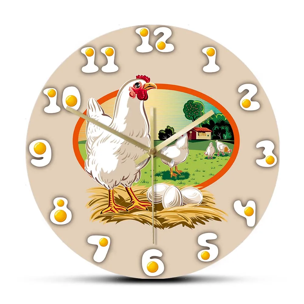 Fresh Eggs Hen Chicken Coop Kitchen Wall Clock Hennery Sign Animals Art Décor Chicken Farm Hanging Clock Wall Watch Farmers Gift