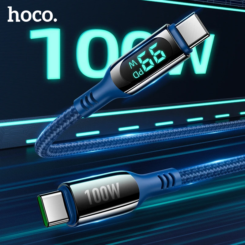 HOCO 100W USB C To Type C Cable 5A PD Fast Charging LED Digital Display for Macbook iPad Quick Charge For Samsung S20 Xiaomi 10