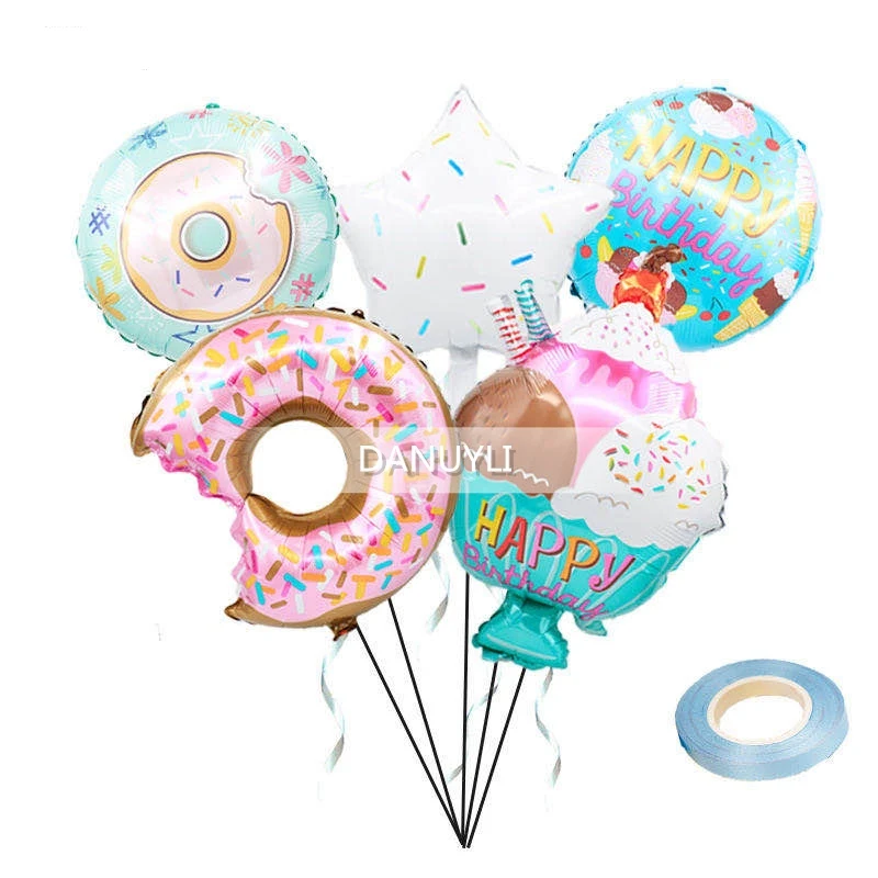 6pcs donut shape aluminum film balloon boy girl birthday toy gift ice cream cup balloon birthday party decoration Baby shower