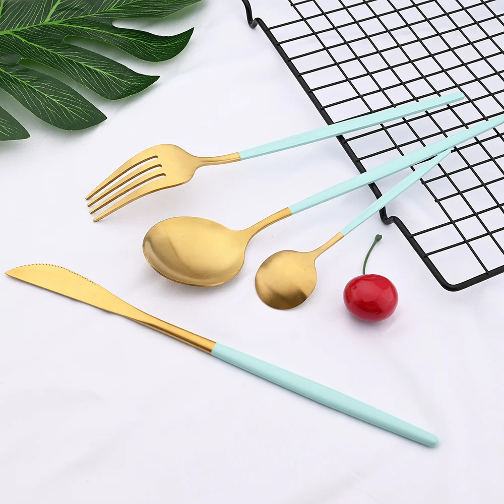 4/20Pcs Dinnerware Matte White Gold Cutlery Set Stainless Steel Flatware Set Knife Fork Spoon Wedding Kitchen Silverware Set