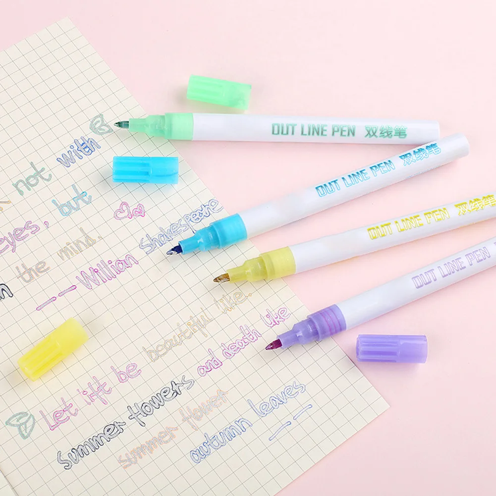 8 Chiếc Huỳnh Quang Bút Dây Chuyền Đôi Đường Viền Màu Bút Đánh Dấu Cho Viết Hình Tranh Vẽ DQ-Thả