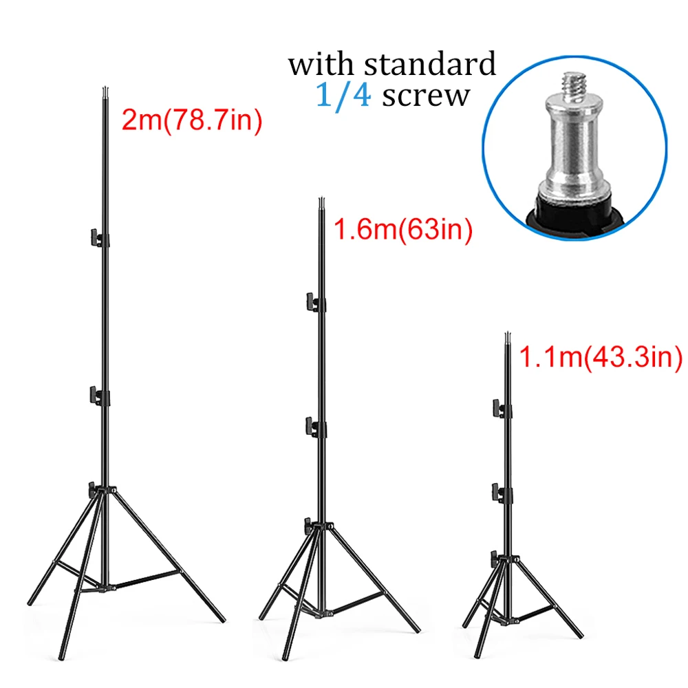 Aluminum Tripod Stand with 1/4 Screw Head for Photography Lighting Softbox Camera Smartphone Ring Light Stand Tripode 1.1/1.6/2M