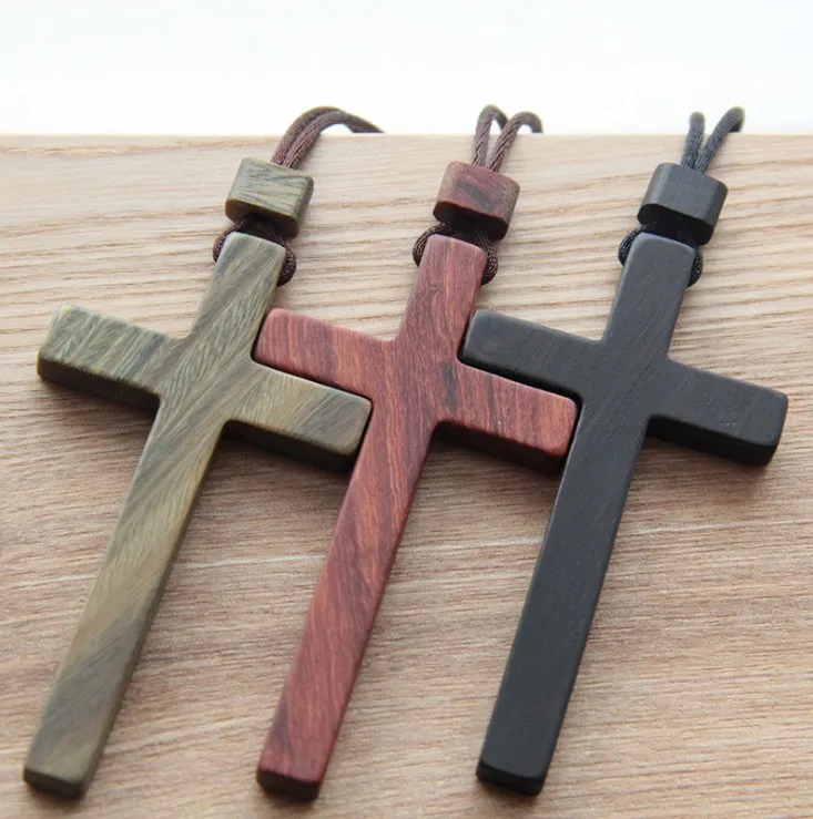 Christian Sandalwood Ebony Necklace Cross Solid Wood Necklace Christian Crafts Solid Wood Jesus Catholic Rosarios Catolicos