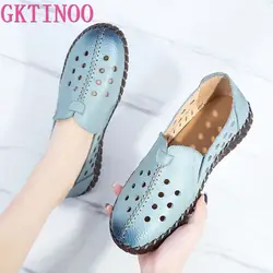 GKTINOO 2024 estate mocassini Vintage in vera pelle scarpe donna Lazy Slip-On in pelle fatta a mano traspirante Hollow Soft Shoes donna