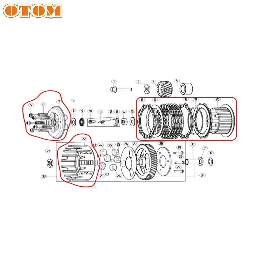 OTOM Motorcycle Clutch Assembly For YAMAHA DT230 MT250 Transmission Disc Plate Off Road Motocross Engine Parts dt 250cc