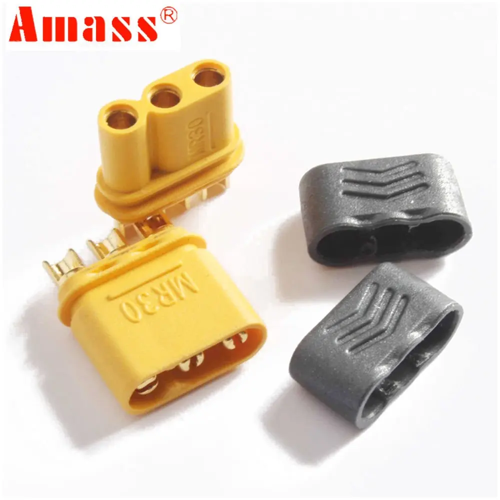 1Pairs Amass MR30 Plug Male and Female 2mm golden Plated Bullet Connectors with Lock Protective Sleeve for Controller/Motor