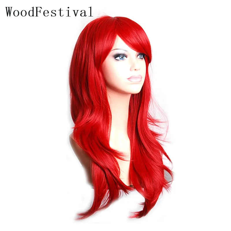 Female Synthetic Hair Christmas Wig With Bangs Wavy Red Wig Cosplay Wigs Women Long Pink Purple Black White Blue Brown Blonde