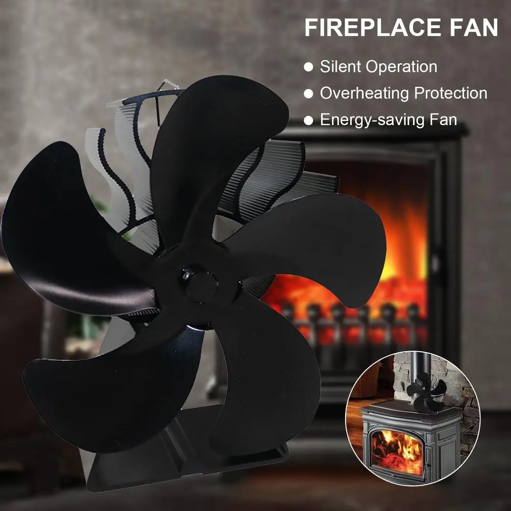 Ventilador de estufa de 5 hélices, ventiladores de chimenea silenciosos para el hogar, ventiladores de calefacción de chimenea de potencia térmica de alta eficiencia para el hogar