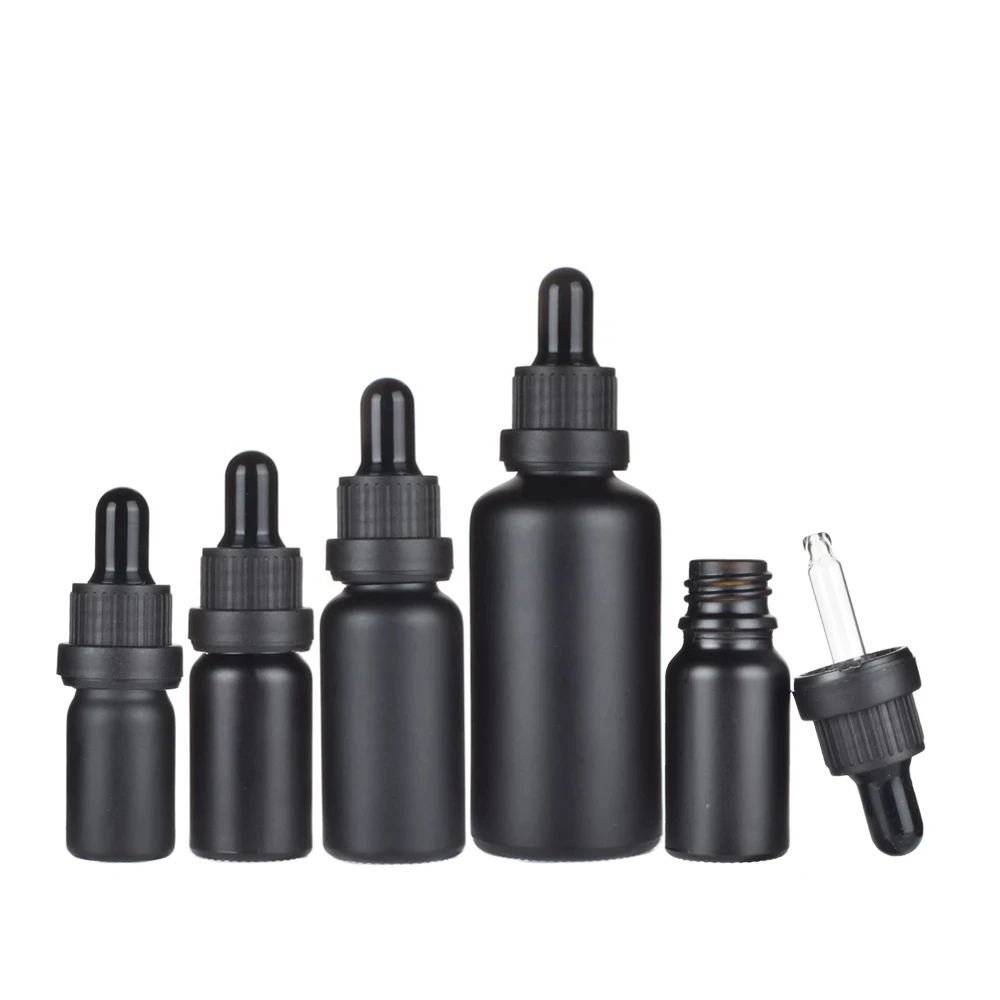 

5ml-100ml Dropper Bottle Tubes Frosted Black Glass Aromatherapy Refillable Bottle For Essential Massage Oil Pipette Container