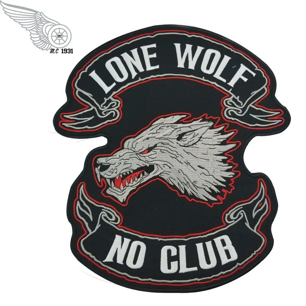 Lone Wolf No Club Back Biker MC Patches Motorcycle Club Jacket Patch Back Custom Large Size Jacket Vest Punk Rock Badge