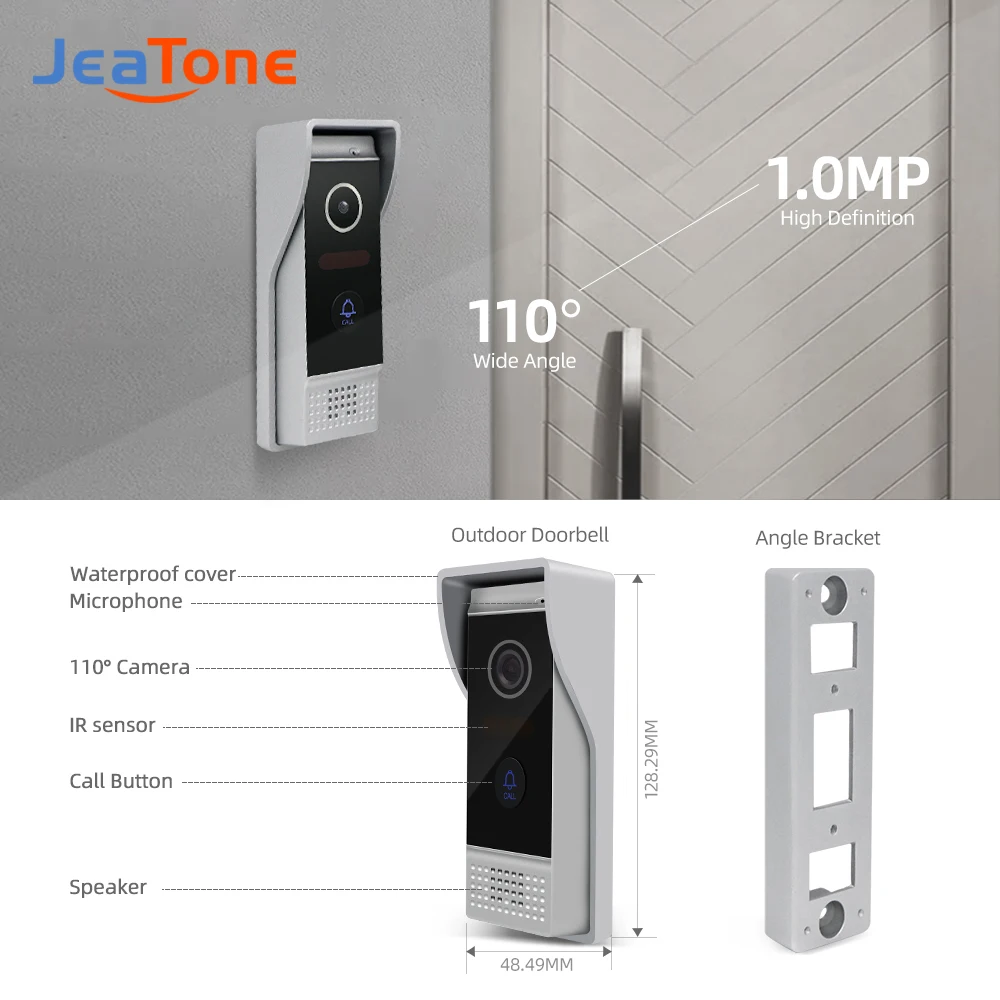 Jeatone 7Inch Video Intercom System For Home Apartments Security 720P AHD Video Doorbell Tuya APP WiFi Remote Unlock AC 220V