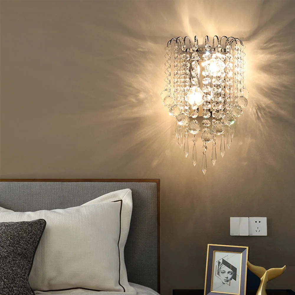 

E14x2 Crystal Lampshade Europe Elegant Wall Lamp Dining Foyer Study LED Sconces Bedroom Decor Bedside Night Lights LED Lighting