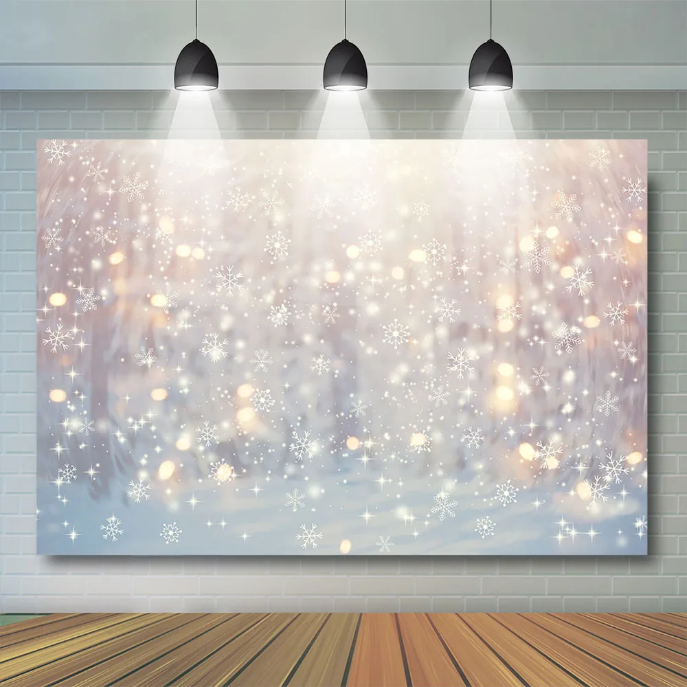 Winter Glitter Snow Photography Background Bokeh Snowfield Photophone Christmas Snowflake Curtain Backdrops for Photo Studio