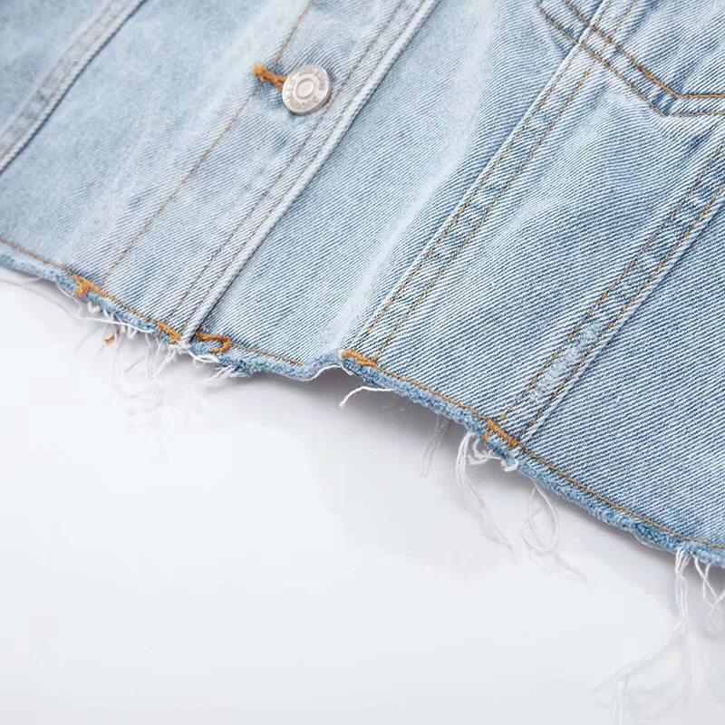 Sonbahar damla omuz gevşek kısa Denim ceket Vintage kadınlar yaka cepler tek göğüslü dökümlü Jean Coat serin giyim