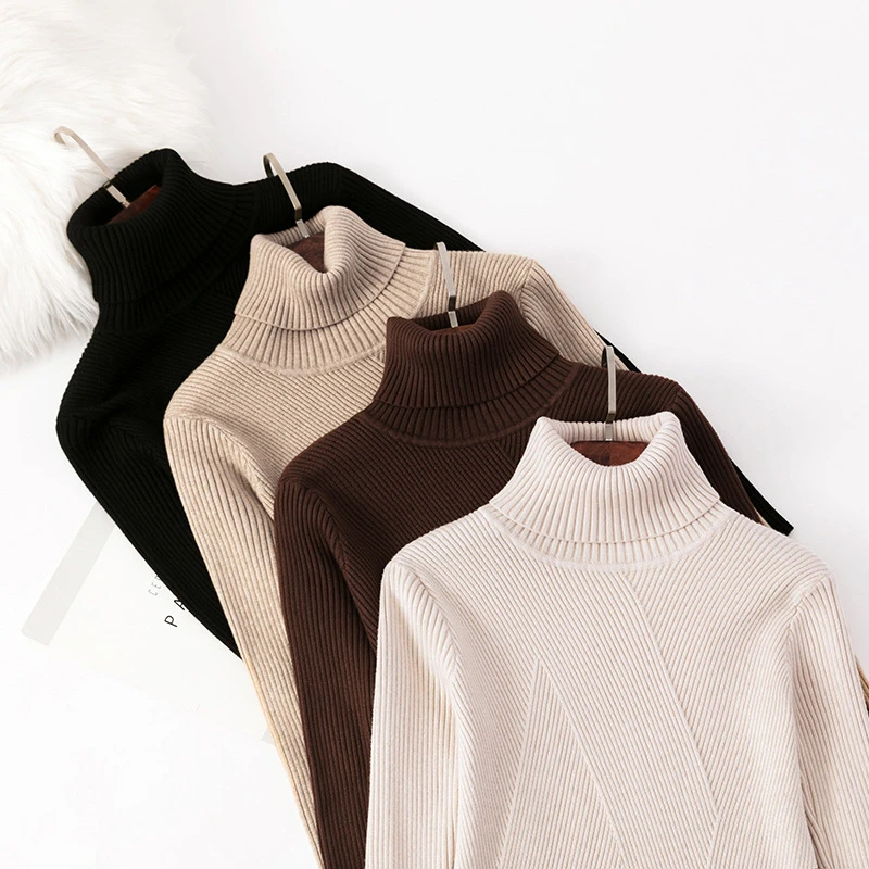 LMQ NEW Thick Knitted Women High Neck Sweater Pullover Autumn Winter Basic Slim Turtleneck Multicolor Tops