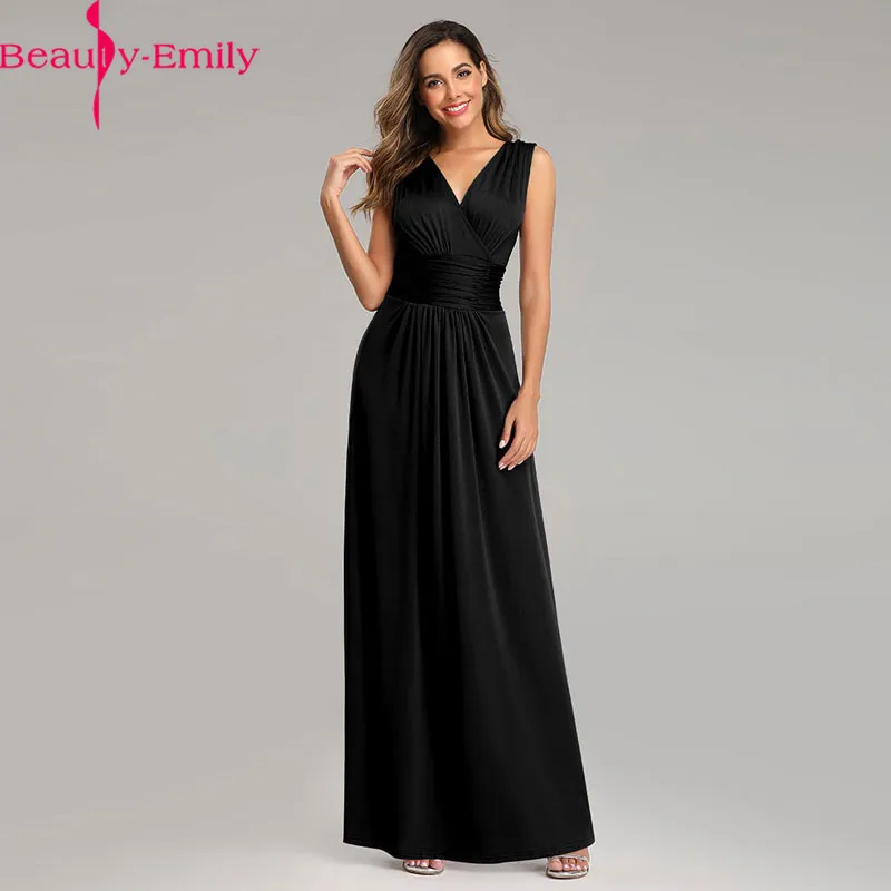 Beauty Emily Sexy V Neck Chiffon Bridesmaid Dresses 2020 Long Sleeveless Open Back 3 Colors Available Special Occasion Dresses