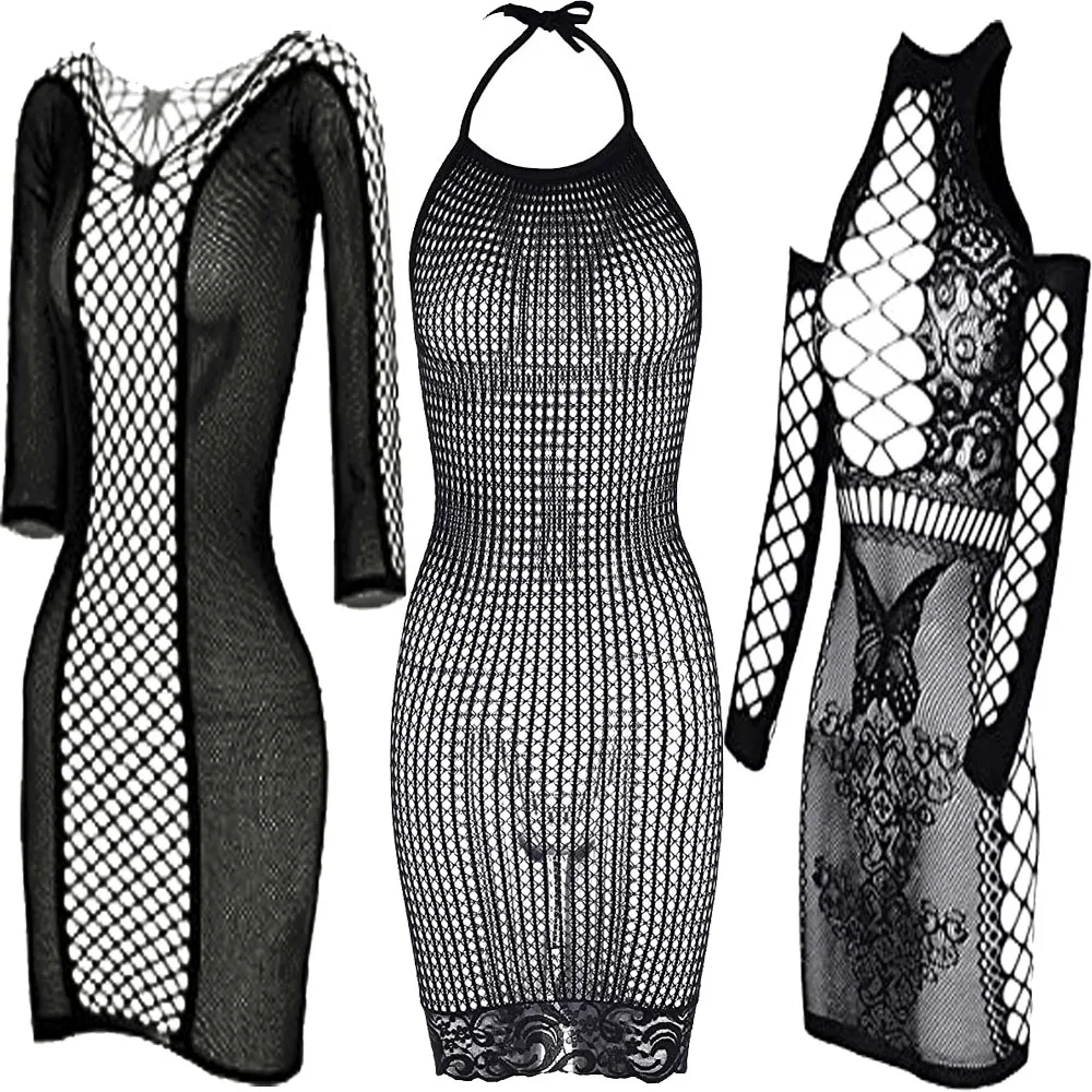 Erotic Lingerie Dress Sexi Women Fishnet Vestido Hollow Out Sexy Transparent Underwear Baby Doll Costumes Night Dresses