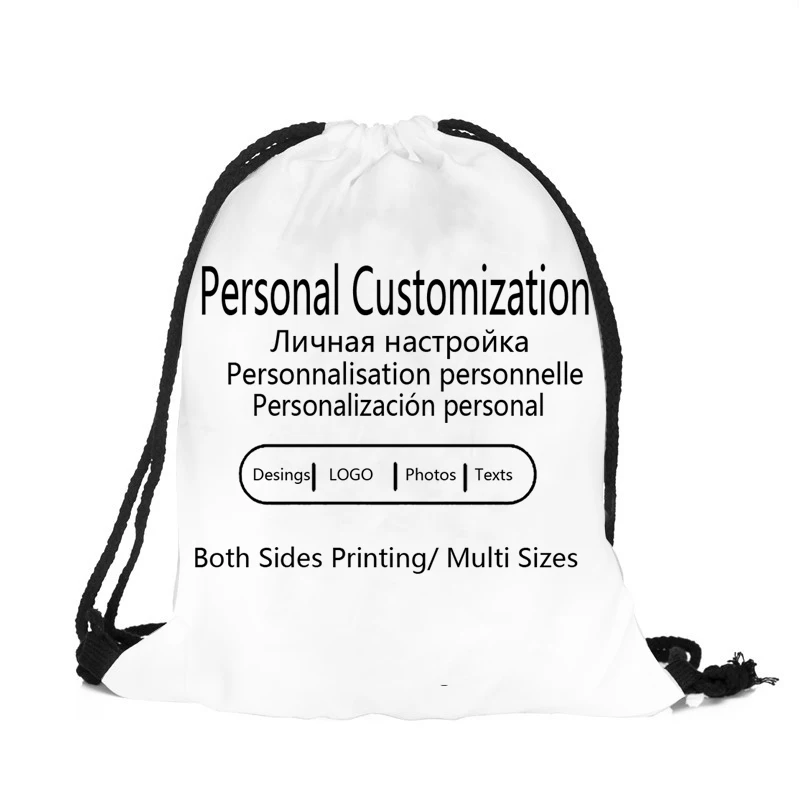 Personal Customozed Drawstring Bag Boys Girls Gift DIY Logo Photo Canvas Backpack Students Shopping School Trave Shoulder Bags