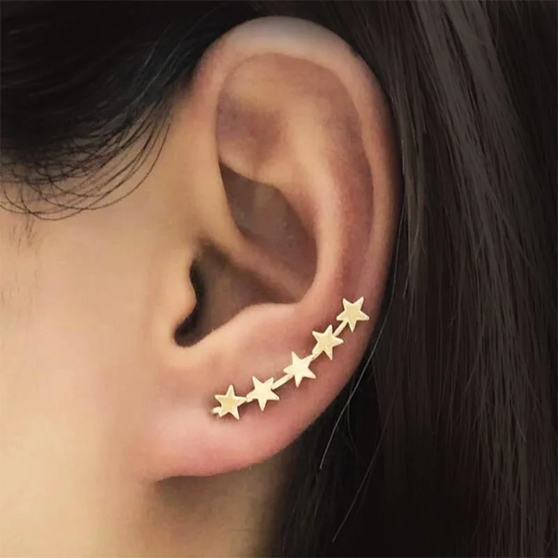 Simple Fashion Long Ear Clips Chain Leaf Piercing Accessories Prom Party Shiny Dangle Designer Earrings Hooping Ear Cuff