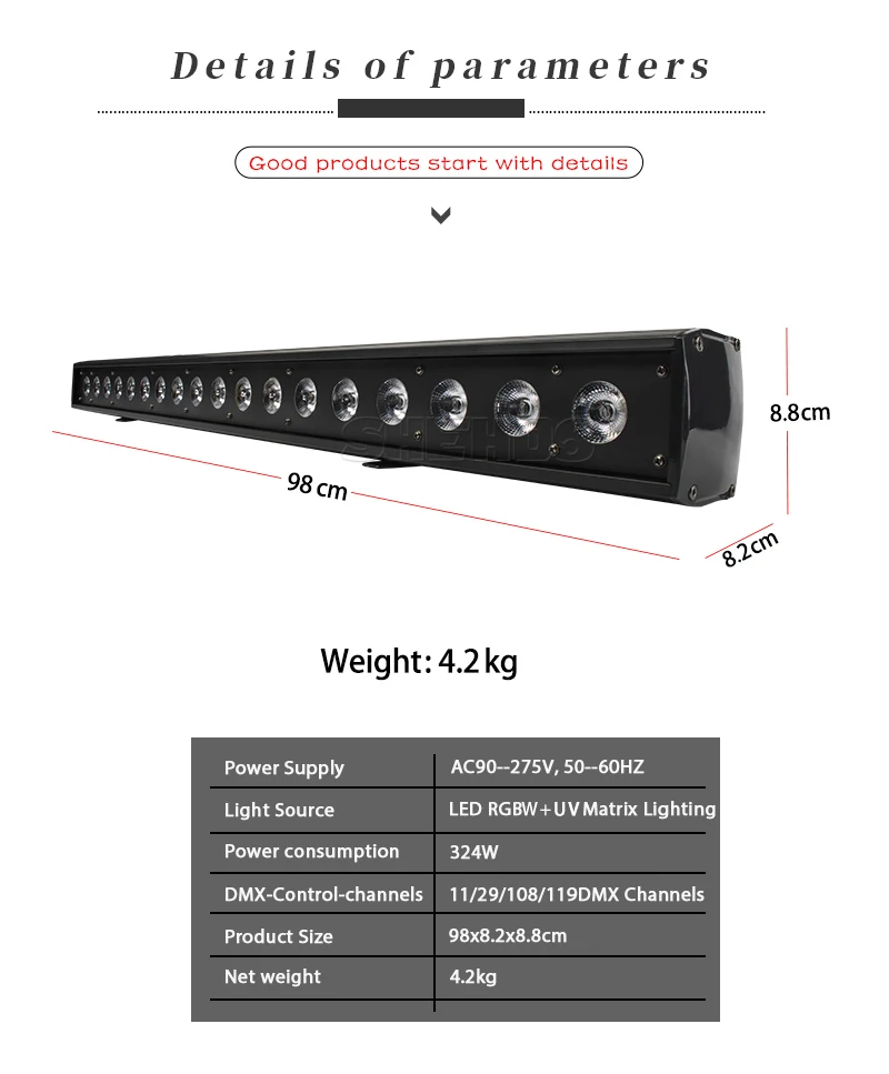 Imagem -03 - Parede de Lavagem de Led 18x18w Rgbwa Mais uv em Iluminação de Palco com Caixa de Vôo Controle de Ponto de Cavalo de Corrida Dmx512 Bom Efeito Equipamentos de dj