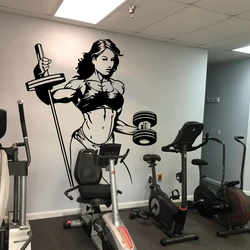 Gym Bodybuilder Woman  Lifting Weight Wall Sticker Fitness Bodybuilding Girl Sport Wall Decal Crossfit Vinyl Living Room Decor