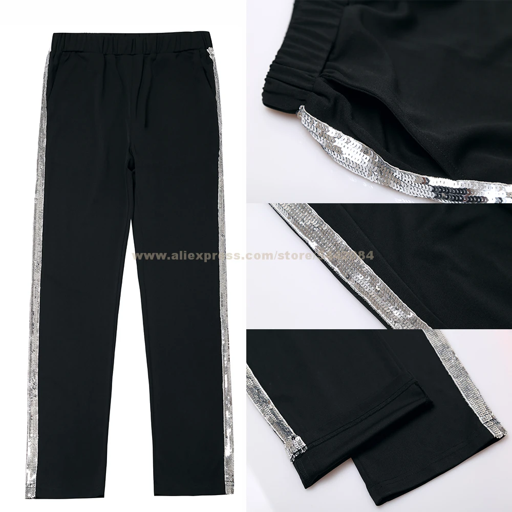 MJ Michael Jackson Billie Jean Pants Sliver Casual Stripe Trousers For Collection Party Pants Costume Cosplay Prop #1BLJD0601